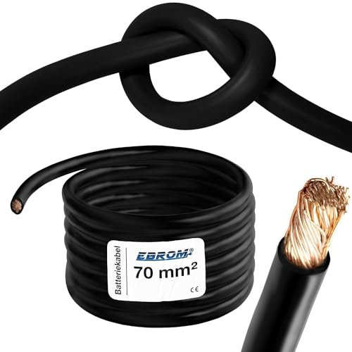 EBROM Câble de batterie très flexible Hi-Flex (Hi Flex) 70 mm² Au mètre en noir - Très flexible Gaine en PVC (70 ± 5 Shore) 100% cuivre 70 mm² Comme câble de démarrage, câble de chargement ou autre