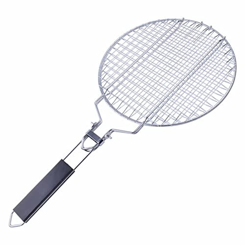 Holzsammlung Canasta de Parrilla, Canasta de Parrilla de Barbacoa de Acero Inoxidable Portátil Plegable, Cesta para Asar Pescado, Bandeja de Barbacoa para Camarón, Verduras, 28 x 28 x 1.8 cm