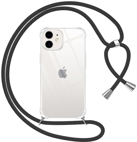 Pnakqil Collier Coque pour iPhone 12/iPhone 12 Pro avec Cordon, Réglable Lanyard Housse Transparente Silicone Anti-Chute Etui pour iPhone 12 6.1 Pouces, Ètuis à Bandoulière, Noir