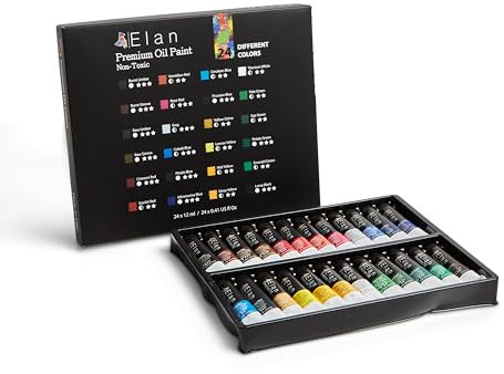 Elan Ölfarben Set, 24x Öl Farben Tuben 12ml Ungiftig, Oil Paint Set, Professionelle Qualität Ölfarben Starterset, Öl Farben Leinwand, Ölmalfarben