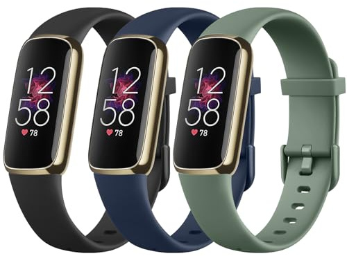 Tobfit 3Stück Armband für Fitbit Luxe - Silikon Weiches Sport Verstellbares Ersatzband für Damen Herren (S, Schwarz/Blau/Avocadogrün)