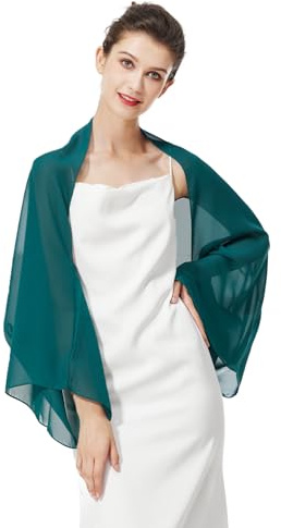 BEAUTELICATE Women’s Chiffon Shrug Bolero Sheer Loose Cardigans Cover Up With Long Sleeve For Summer Wedding Evening Bridal Bridesmaids Mother of The Bride(One size, Teal Green)