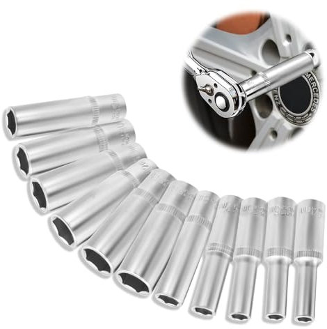 Riisoyu 11 piezas Vasos de Carraca Hexagonales, llaves de Vaso con Carraca de 1/4 Juego de Vasos de Impacto Ideal para Reparación de Automóviles