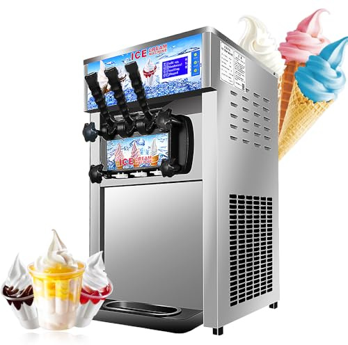 Heladería comercial 3 sabores Soft Serve Sorbete 18L/h 1200W Heladería Plan de trabajo Limpieza automática Dureza ajustable Gelato Maker para Café Restaurante