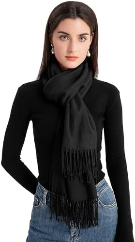 Durio Schal Damen Herbst Winter Lange Winterschal für Damen und Herren Warmer Damenschal mit Fransen Schwarz