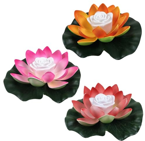 Pesoncarl Dammväxter, flytande lotusblommor med ljus, 3 st 18 cm flytande poollampor, LED-simulering vattenliljor, EVA-dammdekorationer, för hem trädgård damm dekoration