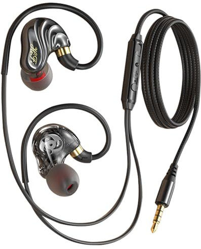 Holiper 3,5mm Jack Hifi Auricolari con filo Doppio Driver, Cuffie Cablate in Ear Headphones, Cavo da 1,2 Metri con Ganci per le Orecchie, Wired Sport Cuffiette per Musica Laptop PC MP3 Player