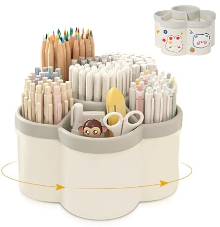 Organizer Scrivania,Portapenne da Scrivania Girevole a 360°,Accessorio da Scrivania con Organizzatore di Matite a 6 Scomparti,Porta Penne per Scrivania da scrivania Bambini per Ufficio,Casa,Scuola