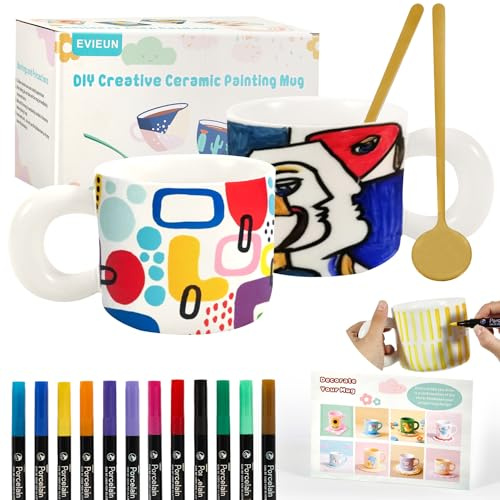 EVIEUN Juego de Pintura de Cerámica Blanco,Incluye 2 Tazas(400ML)