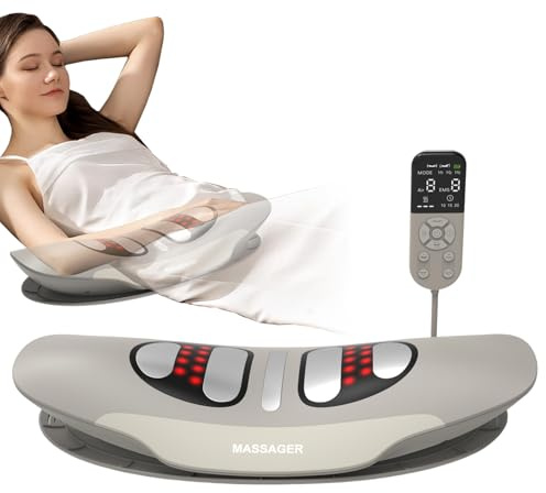 BeSokar Masajeador de tracción lumbar con calor, vibración, función de curvatura, masajeador de espalda con calor y pulso EMS, masajeador lumbar con vibración, cojín de aire y mando a distancia