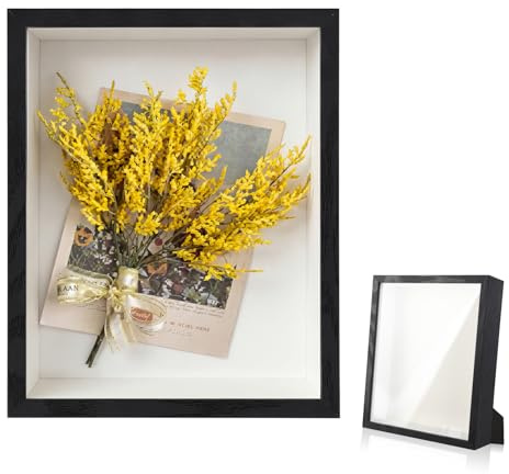 3D Shadow Box Frame, Deep Display Box for Wall Mount and Tabletop, Wooden Picture Frame for Handmade Crafts, Photos, Flowers, Tickets, Black, 22 x 6.5 x 27 cm