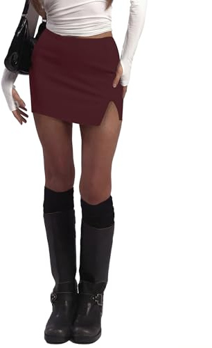 Tisfeer Women's Mini Skirt with Shorts Side Slit Mid-Rise Pencil Skort | Stretchy Slimming Sexy Skirt for Summer Autumn Casual Wear Going Out Party