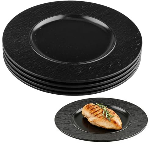 YuLiMirich Set di 4 piatti piani di colore nero, riutilizzabili, piatti piani in melamina, per barbecue, colazione, pranzo, caffè e cena