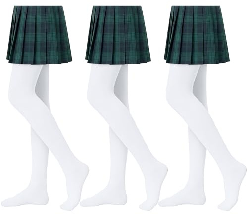 Daysx 3 Pairs Girls Tights Ballet Tights for Kids Girls School Uniform Dancing Sport pantyhose Tights Age 3-15 Years (UK, Age, 3 Years, 5 Years, Regular, White/White/White)
