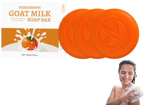 Persimmon Soap Bar for Body Odor Removal, Japanese Persimmon Soap Bars for Old People, Persimmon Goat Milk Soap for Face & Body Wash, Moisturizing Body Cleanser, Deodorant Bath Bar for Men Women (3PC)