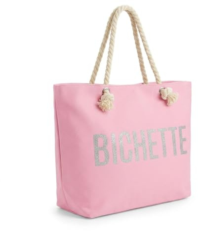 OZABI Sac de Plage Femme Jute Synthétique – Message Pailleté – Cordage