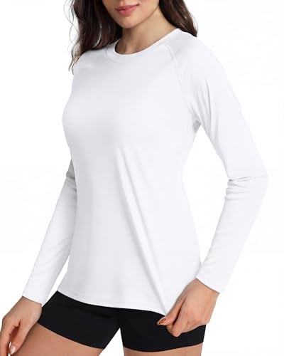 Boladeci Womens Rash Guard White Swim Shirt Sun Protection Long Sleeve Tops