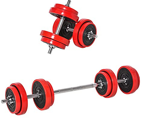 HOMCOM 30KGS 2-In-1 Dumbbell & Barbell Adjustable Set Strength Muscle Exercise Fitness Plate Bar Clamp Rod Home Gym Sports Area