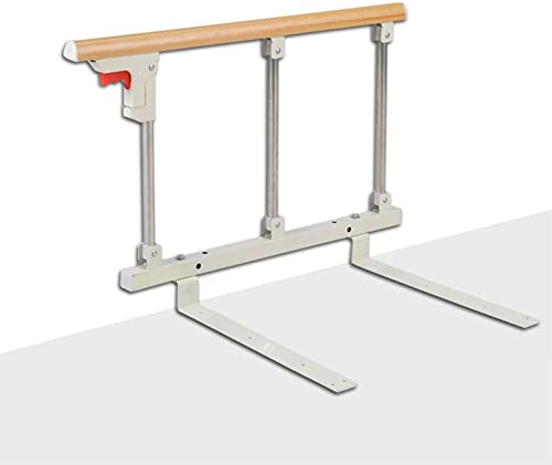 Lanbent Barandilla Plegable de Seguridad Lateral para Personas Mayores, Adultos, Apoyo para barandilla de Cama, barandilla de Cama de Hospital, Barra de Agarre de Metal (Color Madera)