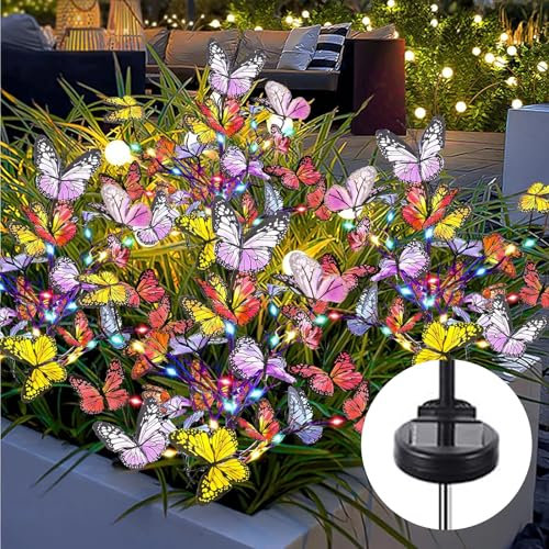 Luces Solares de Mariposas Que se Mecen con el Viento,Paquete de 2 Luces Decorativas de Jardín Impermeables,Diseño de Mariposas Que Cambian de Color, Luces LED Solares para Patio,Jardín y Sendero