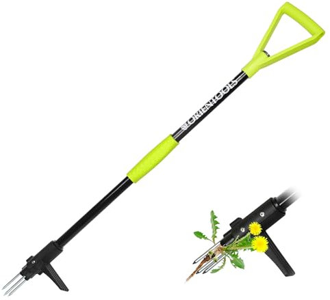 ORIENTOOLS Weed Puller Stand Up Weeder Hand Tool with 3 Claws for Dandelion, Steel Twist Hand Weed Root Pulling Tool Grabber and Picker, 98cm Long Handle Lawn Easy Root Remover Garden Tool with D-Grip
