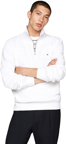 Tommy Hilfiger Uomo Felpa con Cerniera Essential Fleece 1/4 Zip Colletto Troyer, Bianco (White), 3XL