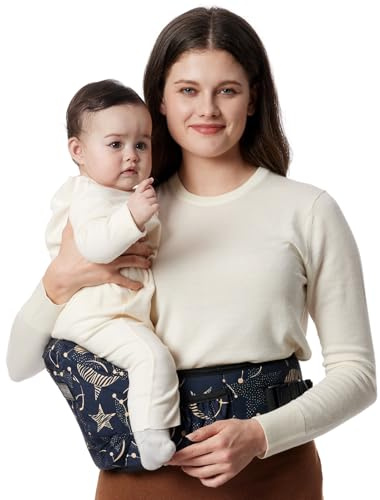 Momcozy Hüftsitz-Babytrage - Originaler 3D-Bauchschutz & EVA-Massageplatte, mit verschiedenen Taschen für Neugeborene und Kleinkinder bis 20 kg(Sternennacht, Mittelgroß)