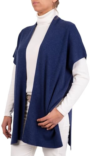Kappa Kashmir Mixed Jacket Dam Tillverkad i Italien Merinoull Cashmere Svart Beige Vit Blå Rosa Stickad Sjal Elegant Present Varma Kläder Vinter Axelöverdrag, Melange Blue, one size