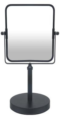 Indecor Home Free Standing Double Sided Tabletop Makeup Metal Vanity Mirror 1X and 3X Magnification, Square, Swivel Mirror for Desk, Bedroom, Bathroom Matte Black Finish