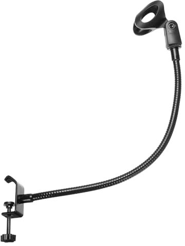 PATIKIL 18.5 Gooseneck Desk Mic Stand, Flexible Arm Desktop Microphone Stand with Clip, 3/8 to 5/8 Microphone Holder for Singing Speech, Black