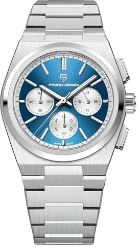 Pagani Design Orologi cronografi da uomo, quadrante da 40 mm, acciaio inossidabile, resistenti all'acqua fino a 100 m, 3 colori (blu)