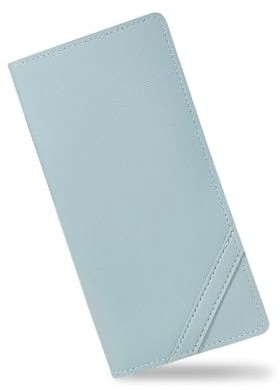AfitLulu Women's Long Wallet with 11 Card Slots and ID Window - Ultra-Thin Purse with 2 Money Slots for Cash, Credit Cards (Blue)