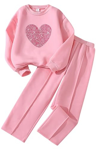 Kids Tracksuit Set Girls Long Sleeve Crop Top Pullover Sweatshirt and Trousers Clothing Sets for Girls Trendy Spring Winter Cute School Casual Jogging Sport Streetwear 5-12 Years (Pink, 6-7 Years)
