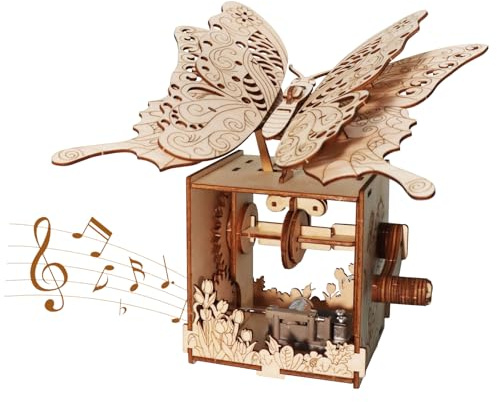 3D Wooden Puzzles Butterfly Music Box for Adults & Teenagers, Hand Cranked Model Kits with Music Movement DIY Handmade Puzzles Crafts for Adults Creative Model Building Project for Birthday Christmas