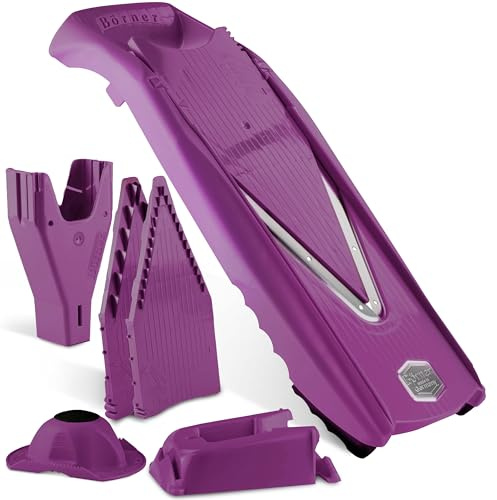 Börner by Reston Lloyd Mandoline Slicer V5 (Professional Set) • V-Slicer with 10 Cutting Styles & Safety Food Holder • Adjustable Kitchen Slicer for Vegetables & Fruits • Color: Purple