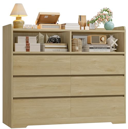 FOREHILL Cassettiera Camera da letto, Cassettiera con 6 Cassetti, Comò con 2 Scomparti Aperti Moderno, per Camera da Letto, Corridoio, Soggiorno, Ufficio, 120x40x100cm (Rovere)