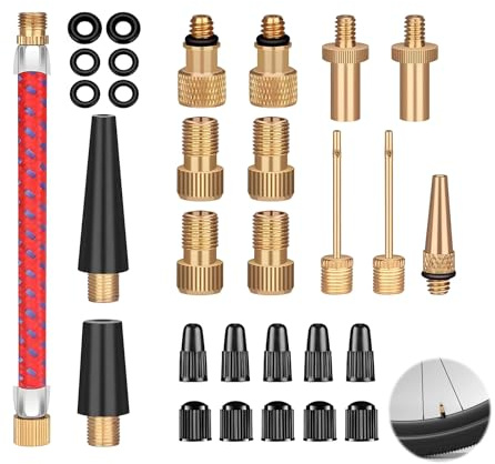 Juego de adaptadores de válvula de bicicleta, adaptador de válvula francesa, kit de reparación para bicicleta con caja de clasificación, adaptador cónico, juntas, tapas de válvula con agujas para