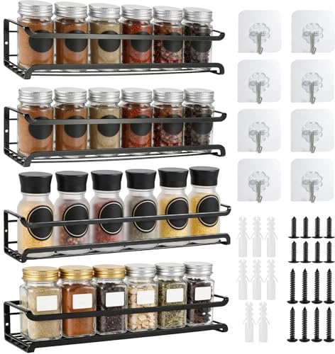 Étagère à épices Murale, Étagère Métallique à Quatre Niveaux Pour Ranger Les épices, Aucun Perçage N'est Nécessaire Pour Le Porte-épices, Porte-épices Suspendu, Adapté Aux Cuisines Étagères à épices