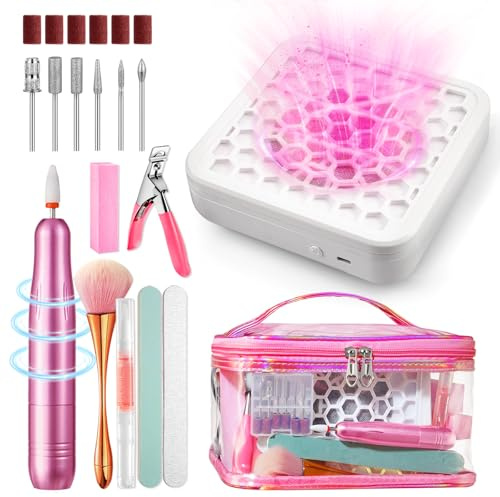 Nail Drill Kit with Dust Collector: Electric Nail File Drill Nails Machine Professional 20000RPM Nail Grinder for Acrylic Gel Removal Manicure Pedicure Tool in Cosmetic Bag Salon Home