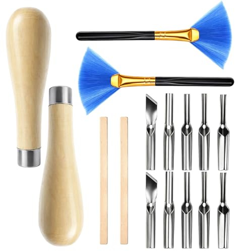YcsRnn 2 Set Lino Cutting Tools, Printing Kit for Art Students and DIY Enthusiasts, Linoleum Cutter Tools with 2 Cleaning Brushes, Professional Engraving Tools for Printmaking and Sculpture Projects