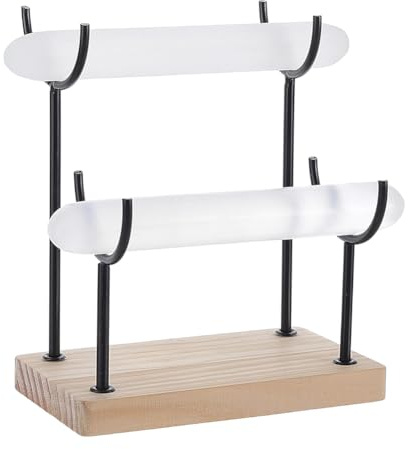 NBEADS 2-Tier Selenite Bracelet Holder, Y Shaped Bracelet Display Stand with Wooden Base Detachable Jewelry Wrap Watch Organizer Holder for Bracelets Watches Bangles, Black, 6.3x15.3x15cm