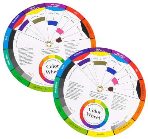 Msjuwek 2 Pack Colour Wheel for Artist, 14cm Professional Color Mixing Guide Chart, Pocket-Sized Creative Selector for Painting, Design Students Crafters Essential Colour Theory Tool