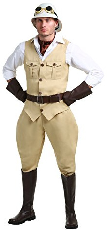 Fun Costumes Men's Safari Hunter Expedition Costume Includes Vest, Jodhpur Pants, Pith Helmet, Gloves, Belt, Goggles X-Large
