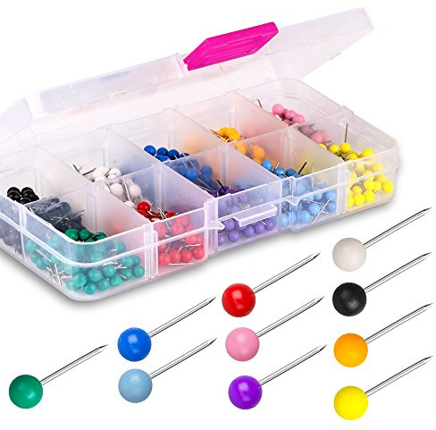 Yalis Push Pins Map Tacks Marking Pins 1/8-Inch Plastic Beads Head, 10 Assorted Colors