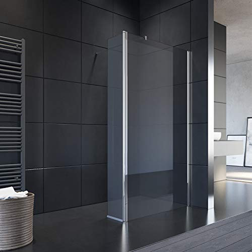 SIRHONA Duschvägg duschkabin 110 x 200 cm, glas 8 mm med NANO-beläggning, med 30 cm svängbar duschdörr fast vägg Walk in, med fast fäste