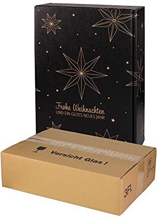 5x Versand-Set / 3er Flaschen Geschenkkarton Weihnachten Sterne + zertifizierter Versandkarton