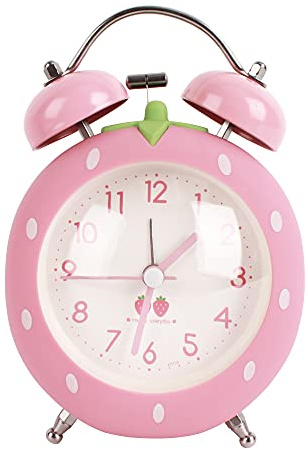 3 Strawberry Twin Bell Loud Plastic Alarm Clock Backlight Non Ticking