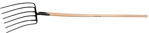 Bellota 9016MCSB - Horquilla 6 púas para Recoger heno y estiércol, Mango Largo Curvo sin barnizar.