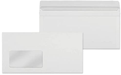 Briefumschläge DIN lang haftklebend wählbar mit oder ohne Fenster Briefhüllen 110x220 mm (1.000 Stück, mit Fenster)