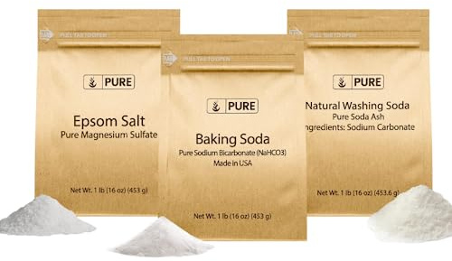 Pure Original Ingredients Washing Soda, Epsom Salt, and Baking Soda Bundle, 1 lb Each, Laundry, Cleaning